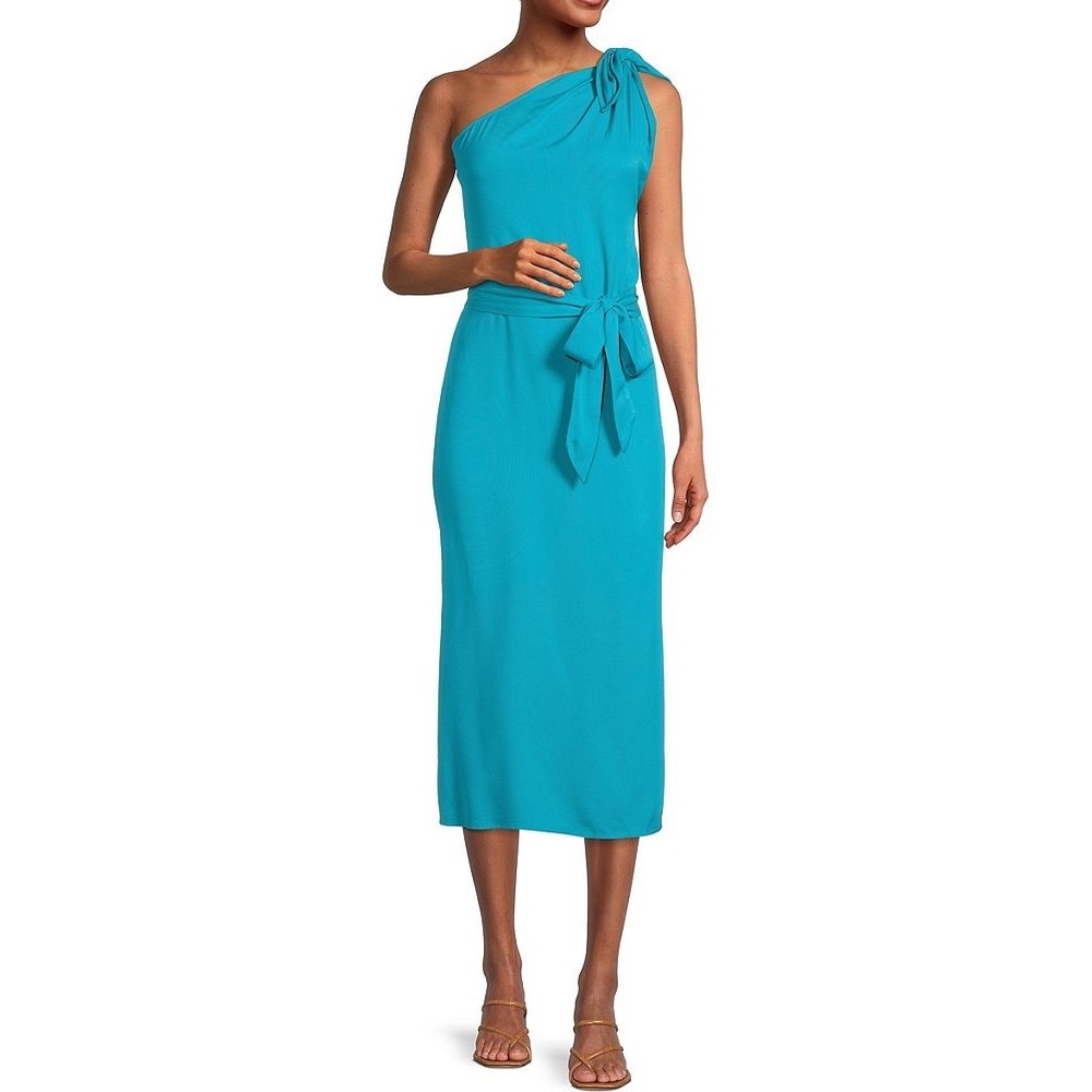 ANTONIO MELANI Turquoise One-Shoulder Midi Dress